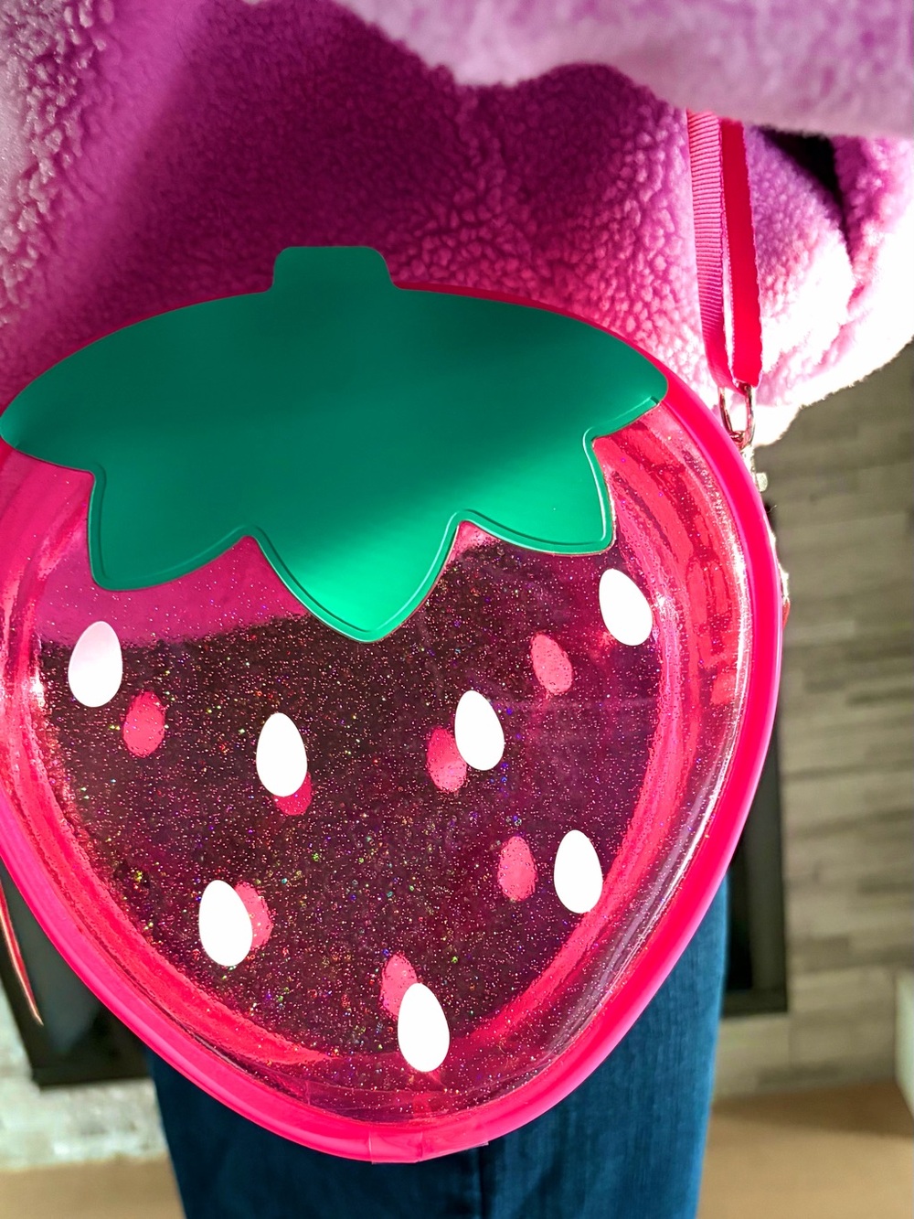 Clear See-Thru Sparkly Strawberry Glitter Bag - Picture 6 of 8